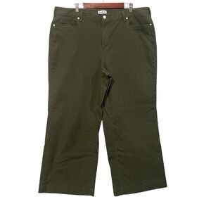 Lands End Wide Leg Cropped Pants Womens 22W Flat Front Pockets Dark Green